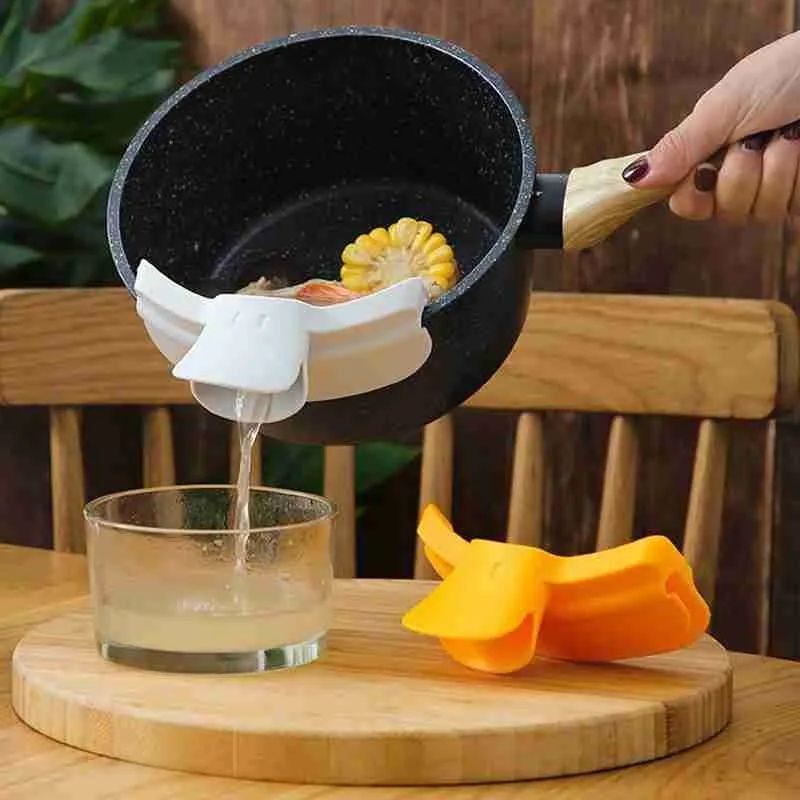 Silicone Anti-spill Duckbill Drain Pans Leak-proof Pot With Round Mouth Edge Liquid Deflector Funnel Soup Diversion Kitchen Tool