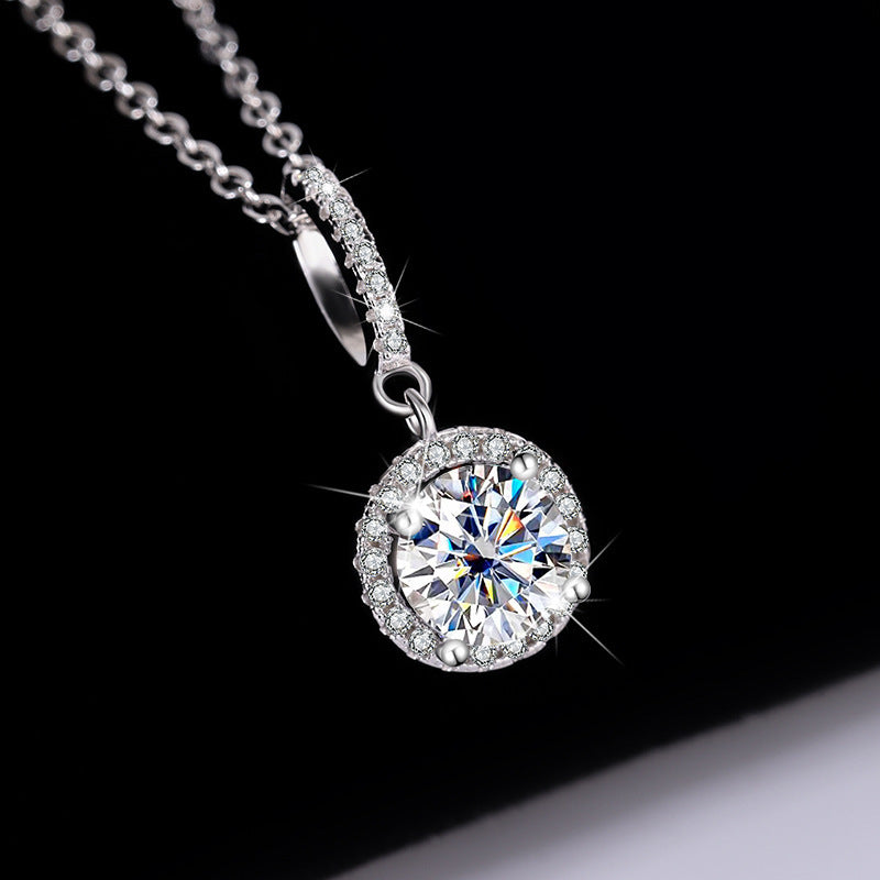 S925 Sterling Silver Moissanite Round Bag Three-piece Female Ring Necklace