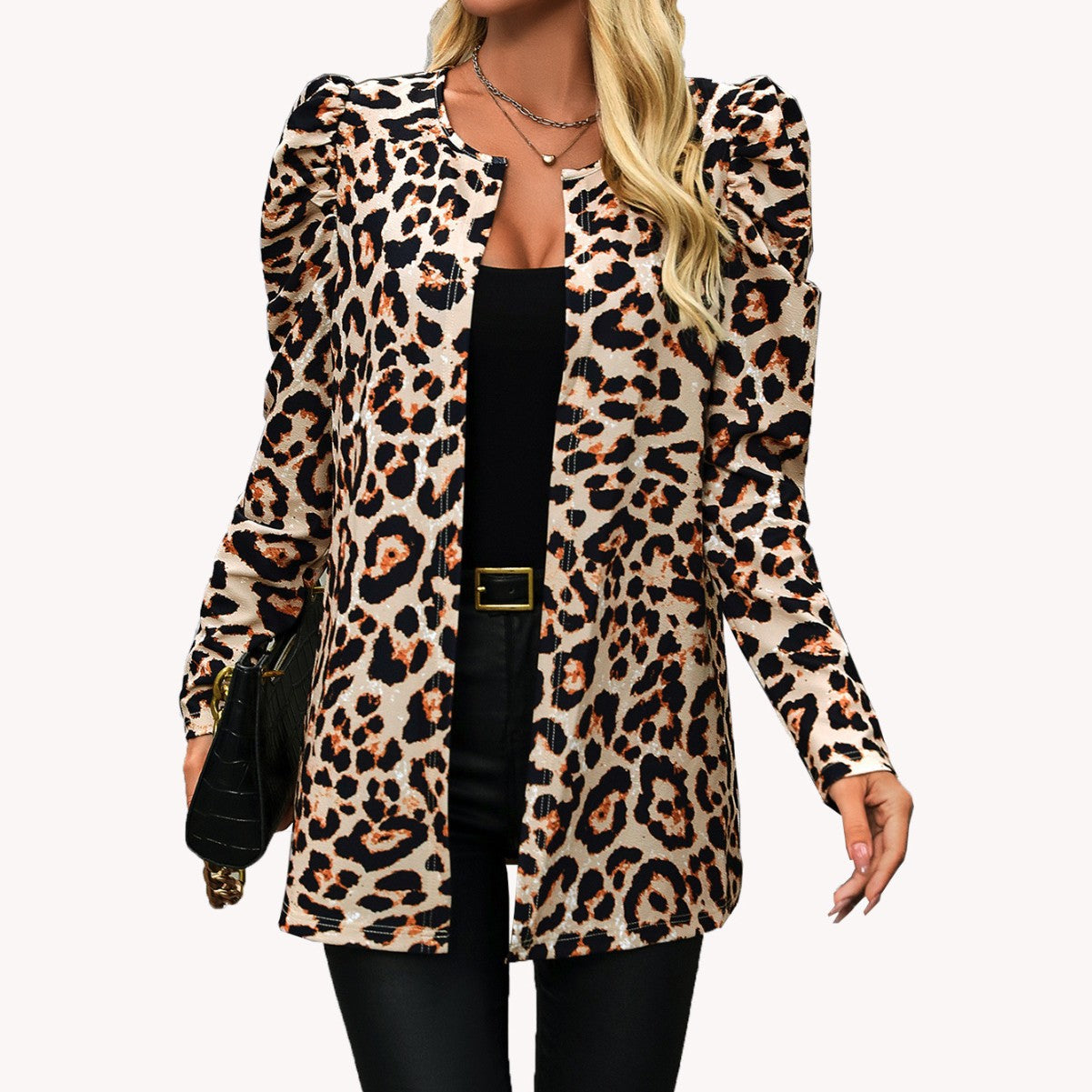 Women's Fashionable Leopard Print Cardigan Jacket Coat