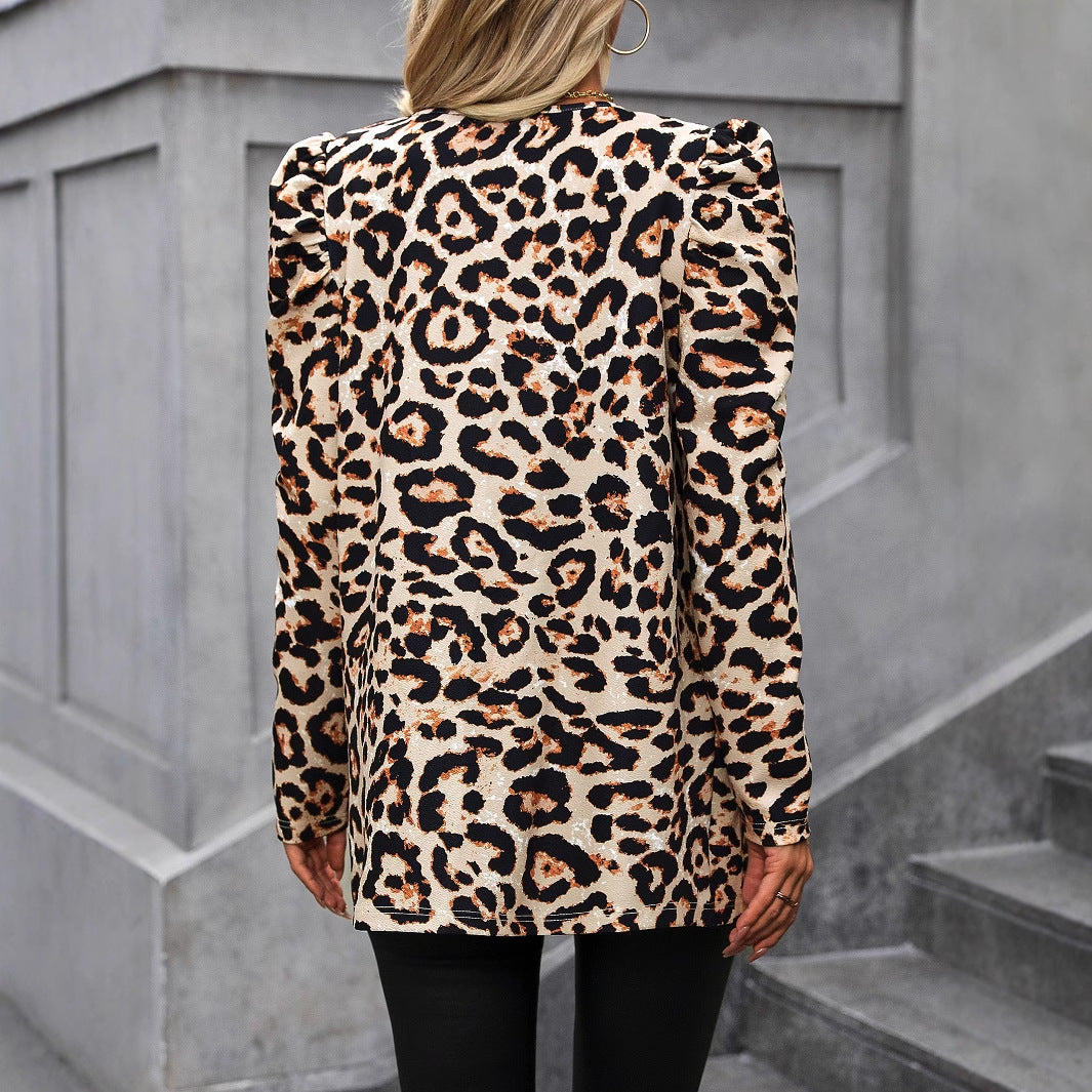 Women's Fashionable Leopard Print Cardigan Jacket Coat