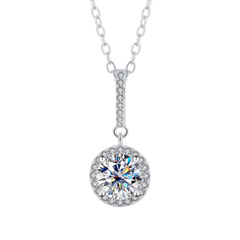 S925 Sterling Silver Moissanite Round Bag Three-piece Female Ring Necklace